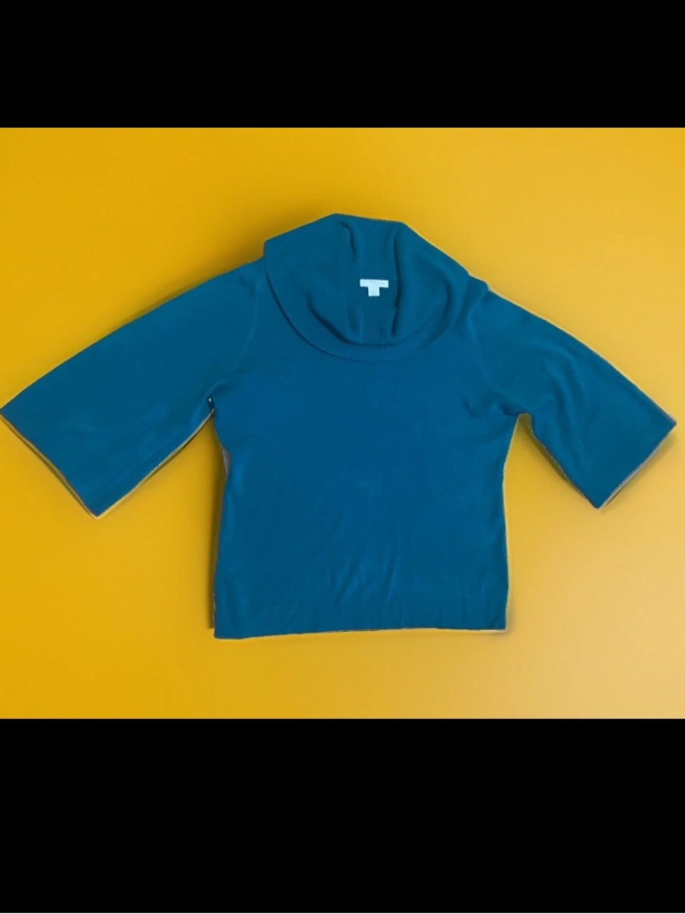 Mercer Street Studio Teal Ribbed Knit Cowl Neck 3/4 Sleeve Pullover Sweater XL